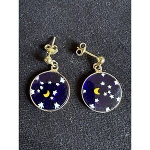 Murano Glass‎ Earrings Stamped 920 Italy Murano Glass Moon Stars /Starry Night